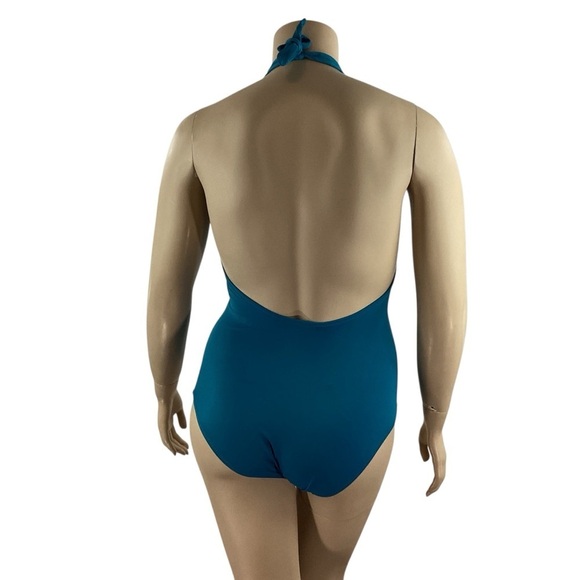 J.Crew Halter V-Neck One-Piece Swimsuit Teal Size 14 - Picture 5 of 7